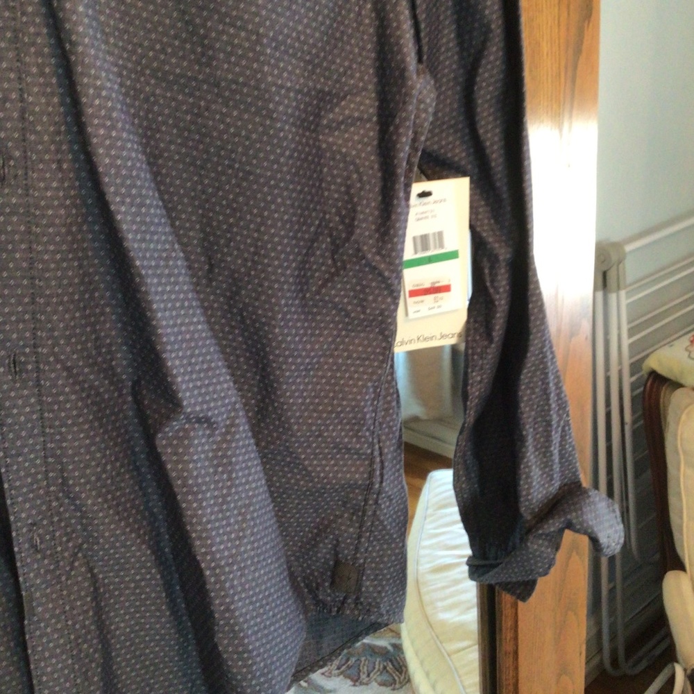 Mens Calvin Klein L/S Dress Shirt in Graphite print sz large NWT - Picture 2 of 6